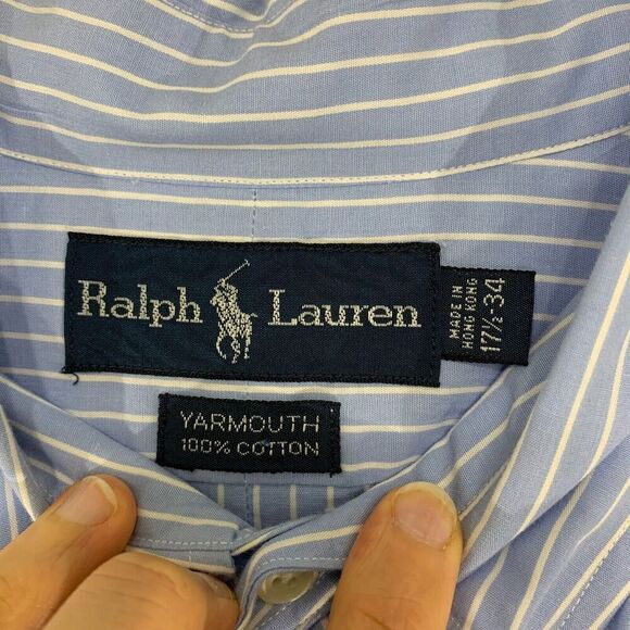 Ralph Lauren Yarmouth Shirt Size 17 1/2-34 Long Sleeve Button Front Blue Striped - Picture 7 of 10